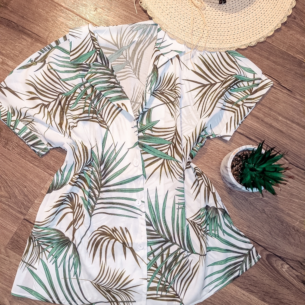 White tropical print BLOUSE
